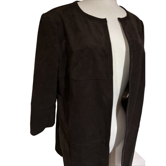 Chico's Espresso Brown Vegan Gold Zippers Jacket Size 1 Petite NWOT - Picture 2 of 11